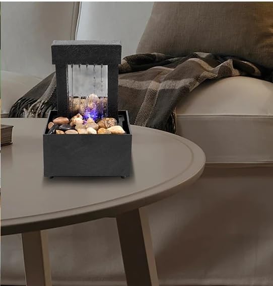 zahab Indoor Desktop Water Fountain with LED Light | Natural River Rocks | Tabletop Decorative Waterfall Showpiece for Home & Office | Calming Zen Fountain with Pebbles 7 Inch, Black - Image 5