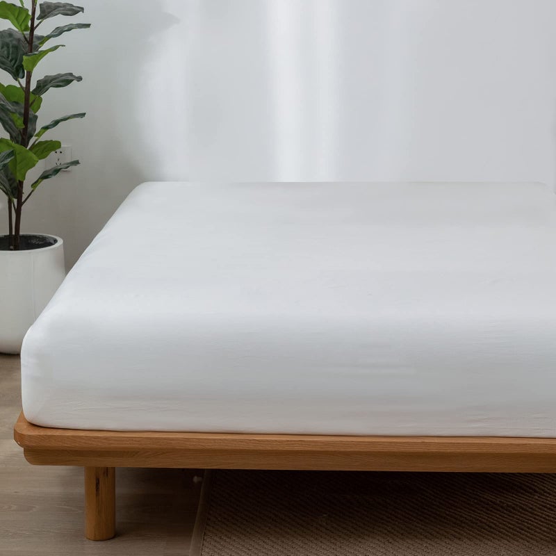 MooMee Fitted Bottom Sheet Only 100% Washed Cotton Linen Like Textured Breathable Durable Soft Comfy Deep Pocket Fits Mattress up to 17"" (Off White  King) - Image 3