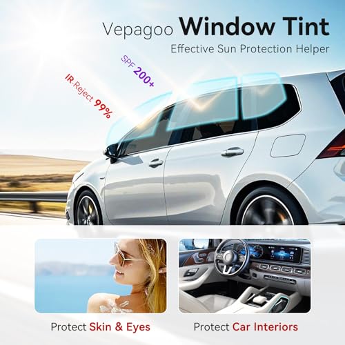Vepagoo Car Window Tint Film 20% VLT- 20" in 20'Ft Ceramic Privacy Window Tint, Blocks UV/IR Rays, Heat & Glare - Scratch Resistance Car Window Film Roll - Image 2