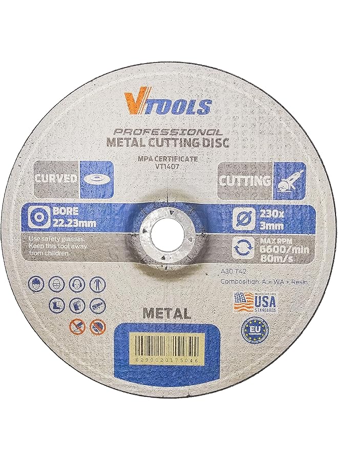VTOOLS 230 Mm X 3 Mm Curved Metal Cutting Discs 9 Inch Metal Cutting Wheels For Angle Grinder Grey Vt1407 - Image 1