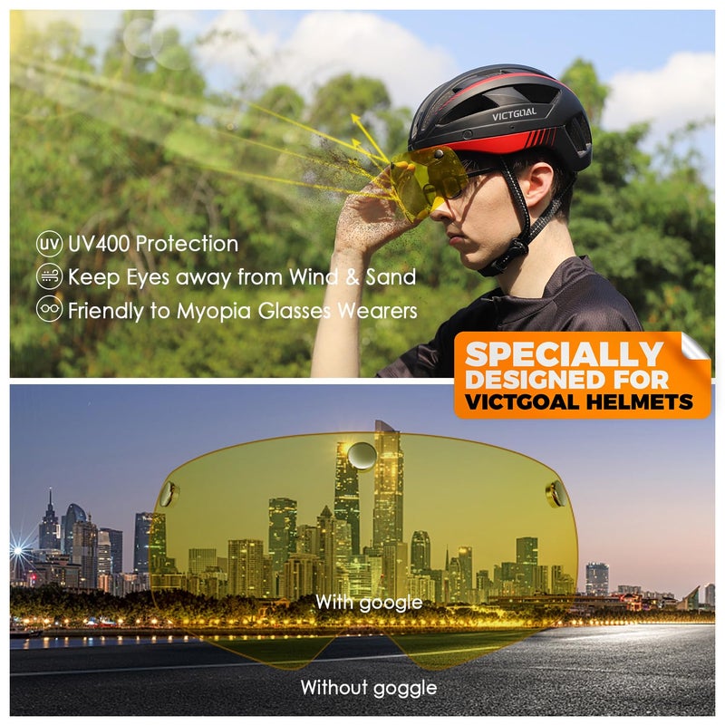 VICTGOAL Detachable Magnetic Bike Helmet Goggles Visor Especially Deisgned for VG110/VG112 Bicycle Helmet (Yellow) - Image 3