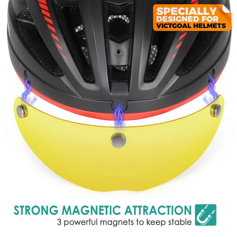 VICTGOAL Detachable Magnetic Bike Helmet Goggles Visor Especially Deisgned for VG110/VG112 Bicycle Helmet (Yellow) - Image 2
