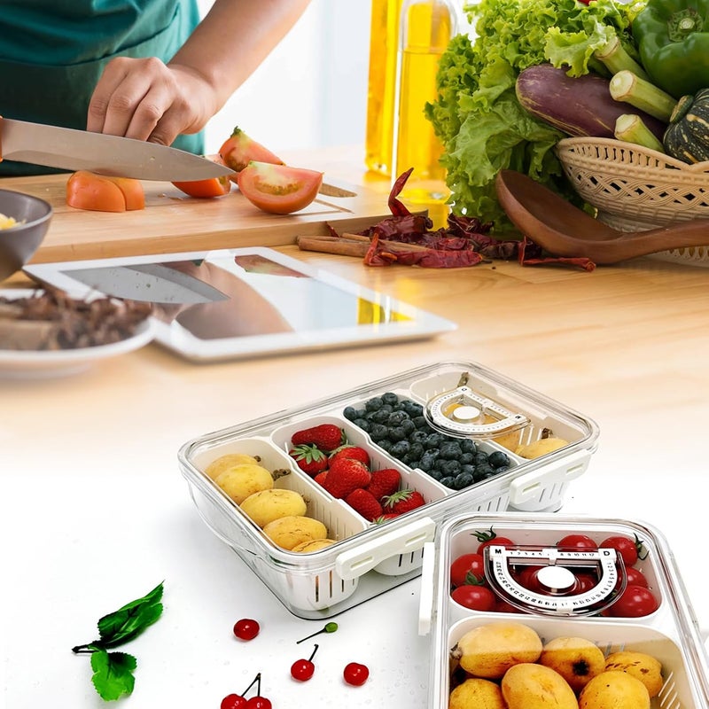 Mano Serving Trays for Party Divided Veggie Tray with Lid Sealed Sectioned Fruit Snack Vegetable Storage with 4 Compartments Snackle Box Charcuterie Container Fridge Organizer - Image 4