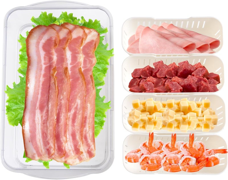Mano Serving Trays for Party Divided Veggie Tray with Lid Sealed Sectioned Fruit Snack Vegetable Storage with 4 Compartments Snackle Box Charcuterie Container Fridge Organizer - Image 3