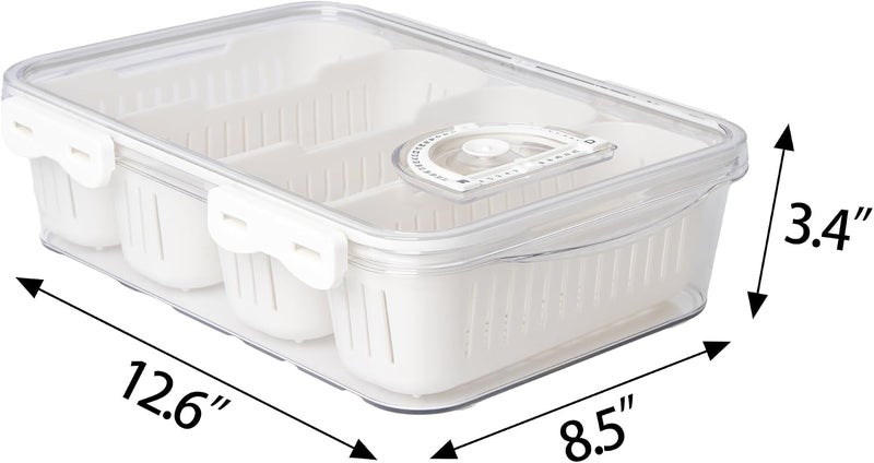 Mano Serving Trays for Party Divided Veggie Tray with Lid Sealed Sectioned Fruit Snack Vegetable Storage with 4 Compartments Snackle Box Charcuterie Container Fridge Organizer - Image 5