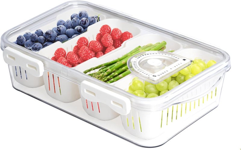 Mano Serving Trays for Party Divided Veggie Tray with Lid Sealed Sectioned Fruit Snack Vegetable Storage with 4 Compartments Snackle Box Charcuterie Container Fridge Organizer - Image 1
