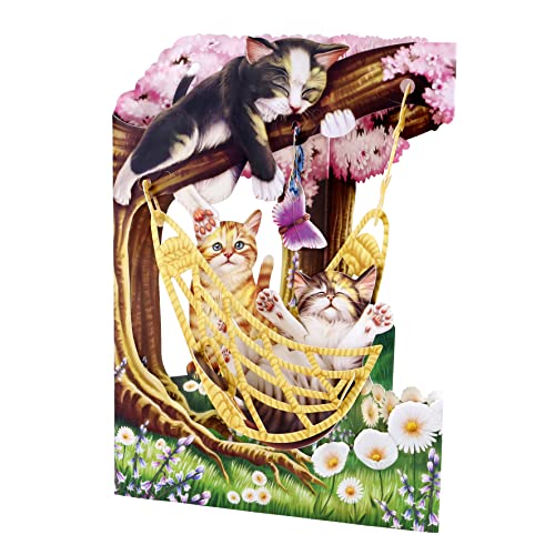 SANTORO Swing Card, 3D Pop Up Greeting Card - Cats In A Hammock - Birthday Card For Her, Girls, Mum, Dad, Daughter, Son, Cat Lovers - Image 1