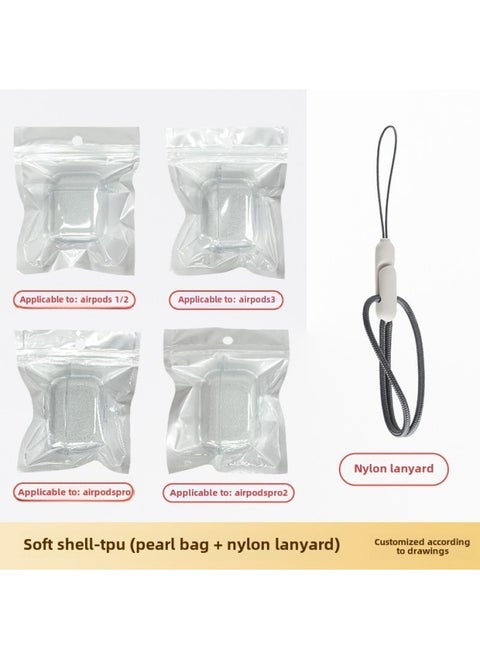 For Apple Headset Airpods4 Wireless Bluetooth Headset Protective Cover TPU Transparent Headset Protective Cover Material-Color:Tpu Soft Shell + Pearlescent Bag + Nylon Lanyard-Applicable Models:Third Generation =pro: With Hanging Ears