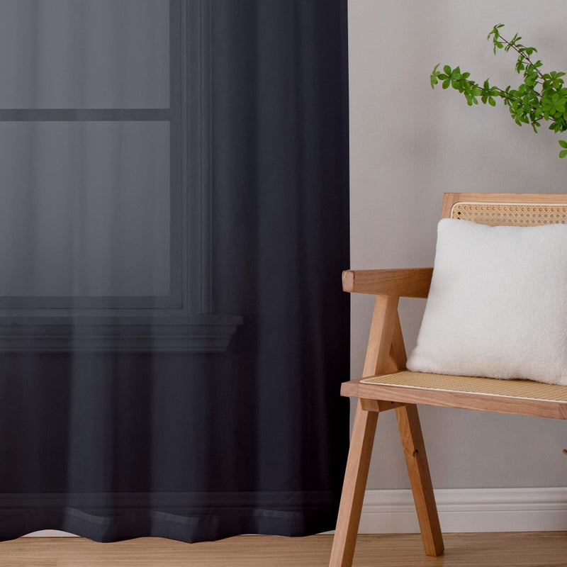 Lecloud Black Sheer Curtain Panels 72 Inch Length  Light Filtering Window Curtain Drapes Treatment for Living Room  Breathable Rod Pocket Sheer Curtains for Bedroom  2 Panels  Each 40"" Wx72 L - Image 4