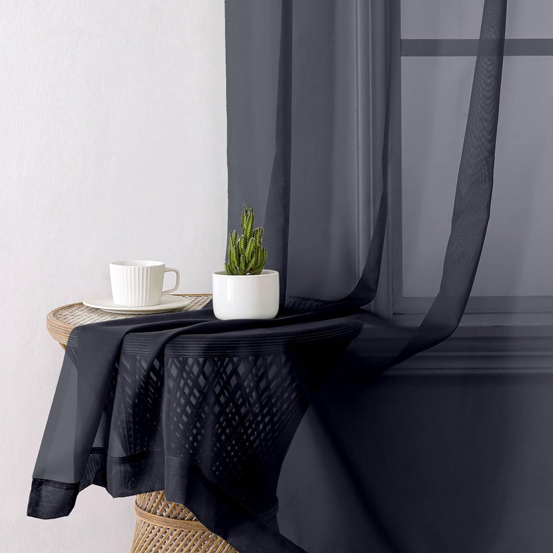 Lecloud Black Sheer Curtain Panels 72 Inch Length  Light Filtering Window Curtain Drapes Treatment for Living Room  Breathable Rod Pocket Sheer Curtains for Bedroom  2 Panels  Each 40"" Wx72 L - Image 5