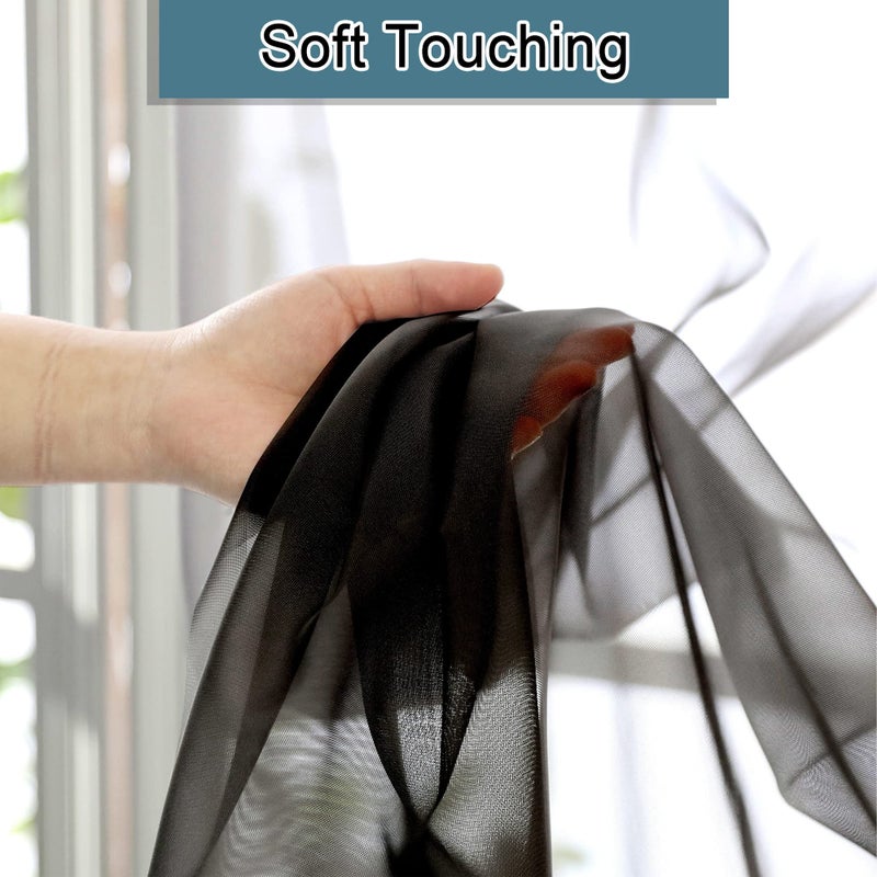 Lecloud Black Sheer Curtain Panels 72 Inch Length  Light Filtering Window Curtain Drapes Treatment for Living Room  Breathable Rod Pocket Sheer Curtains for Bedroom  2 Panels  Each 40"" Wx72 L - Image 3