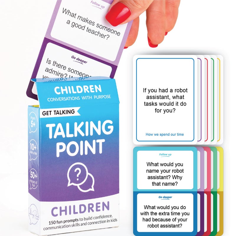 TALKING POINT CARDS GET Children - 50 Conversation Starter for Kids with 150 Expert-Written Questions - Engaging Learning Activity for Kids That Makes Self-Expression Easier - Reduce Screentime - Image 1