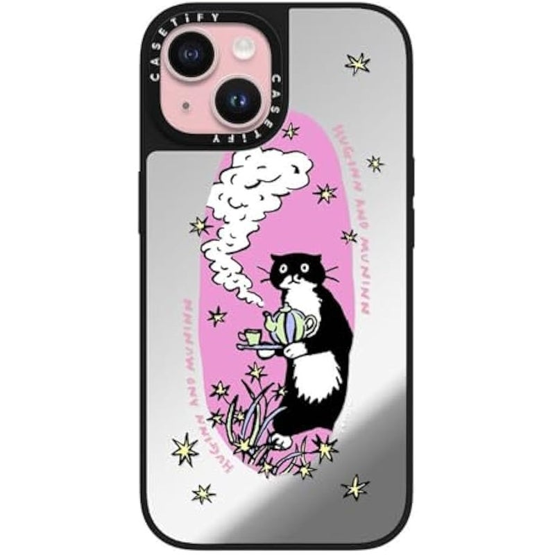 Casetify Mirror iPhone 15 Case 【Reflective / 4.9ft Drop Protection/Compatible with Magsafe】 - Tea time - Silver on Black - Image 1