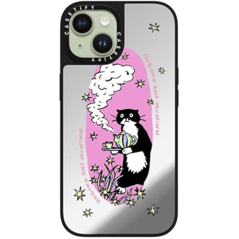 Casetify Mirror iPhone 15 Case 【Reflective / 4.9ft Drop Protection/Compatible with Magsafe】 - Tea time - Silver on Black - Image 3