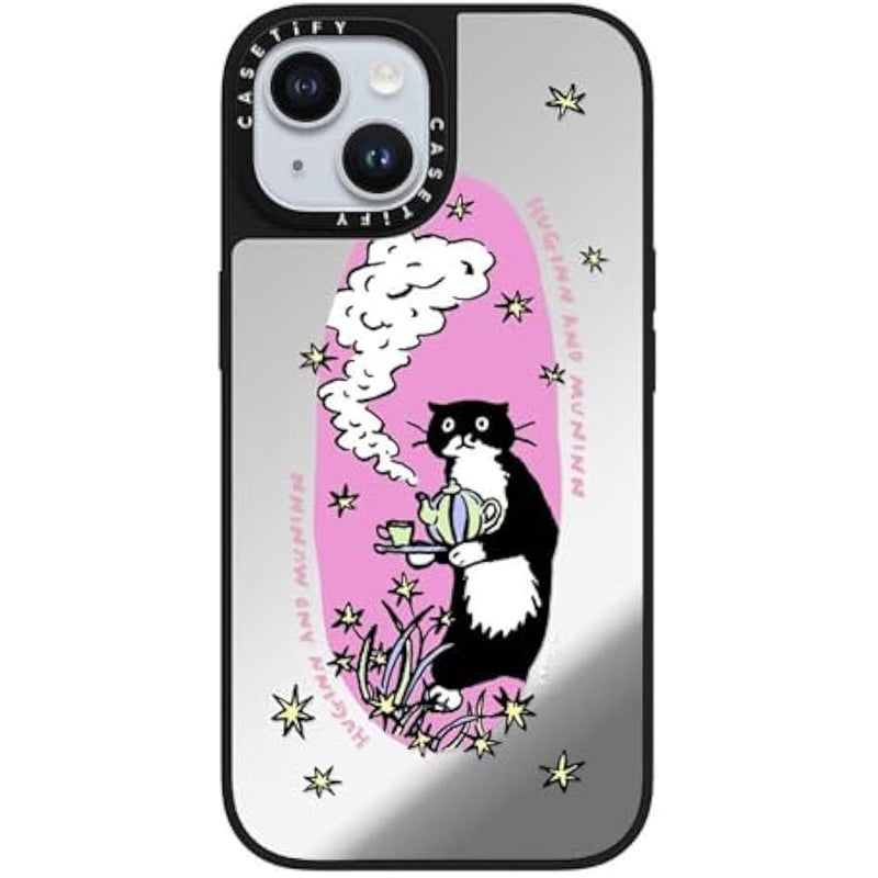 Casetify Mirror iPhone 15 Case 【Reflective / 4.9ft Drop Protection/Compatible with Magsafe】 - Tea time - Silver on Black - Image 4