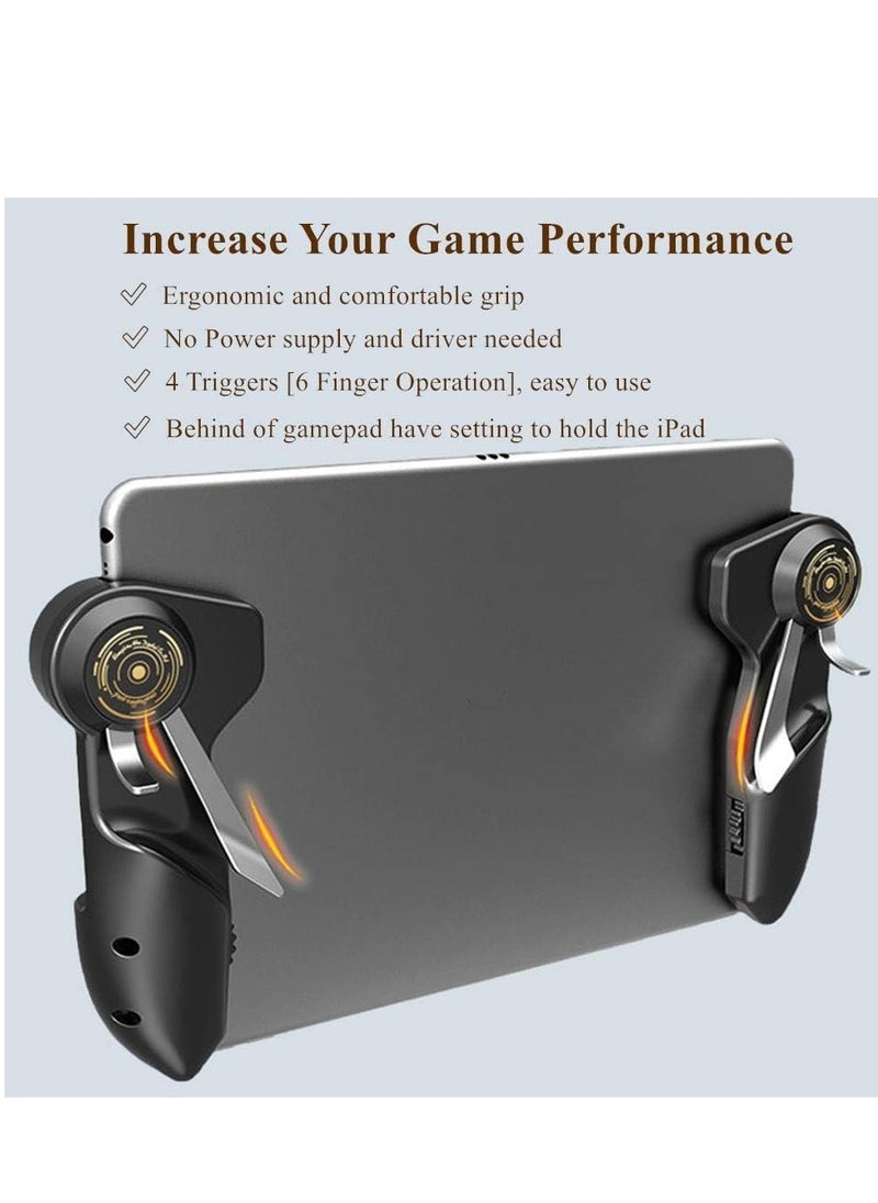 JAJEEK PUBG Controller for Tablet – 4 Triggers, 6 Finger Operation, Sensitive Shoot & Aim Trigger Gamepad Grip, Compatible with 10-12.9 inch iPad & Tablets (Thickness < 10mm), Black, Enhanced Gaming Experience for PUBG, Fortnite, and Other Mobile Games  - Image 2