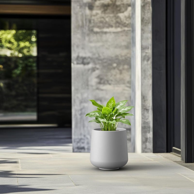 kante Kante 153 Dia Round Concrete Planter Outdoor Indoor Large Plant Pots Containers with Drainage Hole and Rubber Plug for Home Garden Patio Snow White 