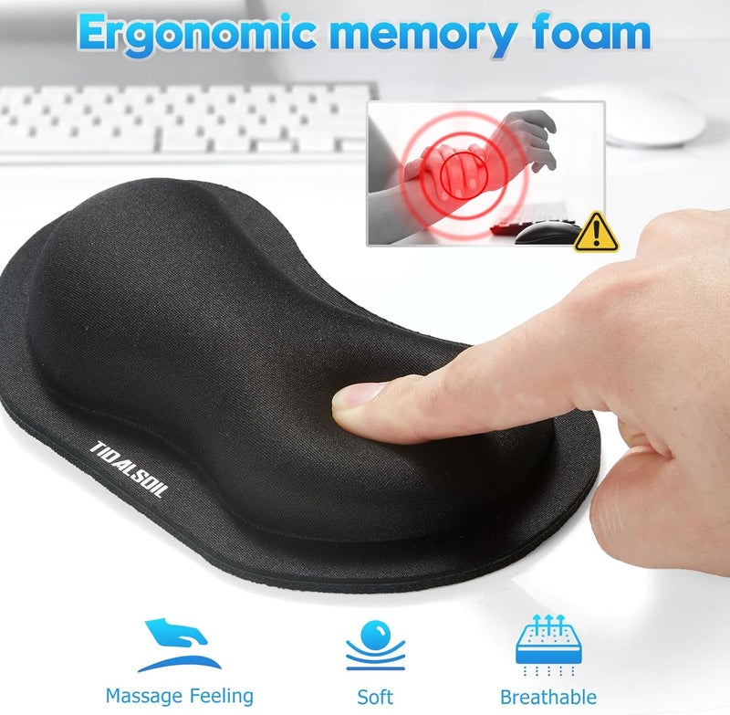TIDALSOIL Slow wear optimized quality TIDALSOIL Mouse Pad with Wrist Support, Ergonomic Mouse Mat with Non-Slip PU Base, Pain Relief Memory Foam Mousepad for Office & Home (Wrist Rests 2pcs (B)) Classic practical design - Image 4