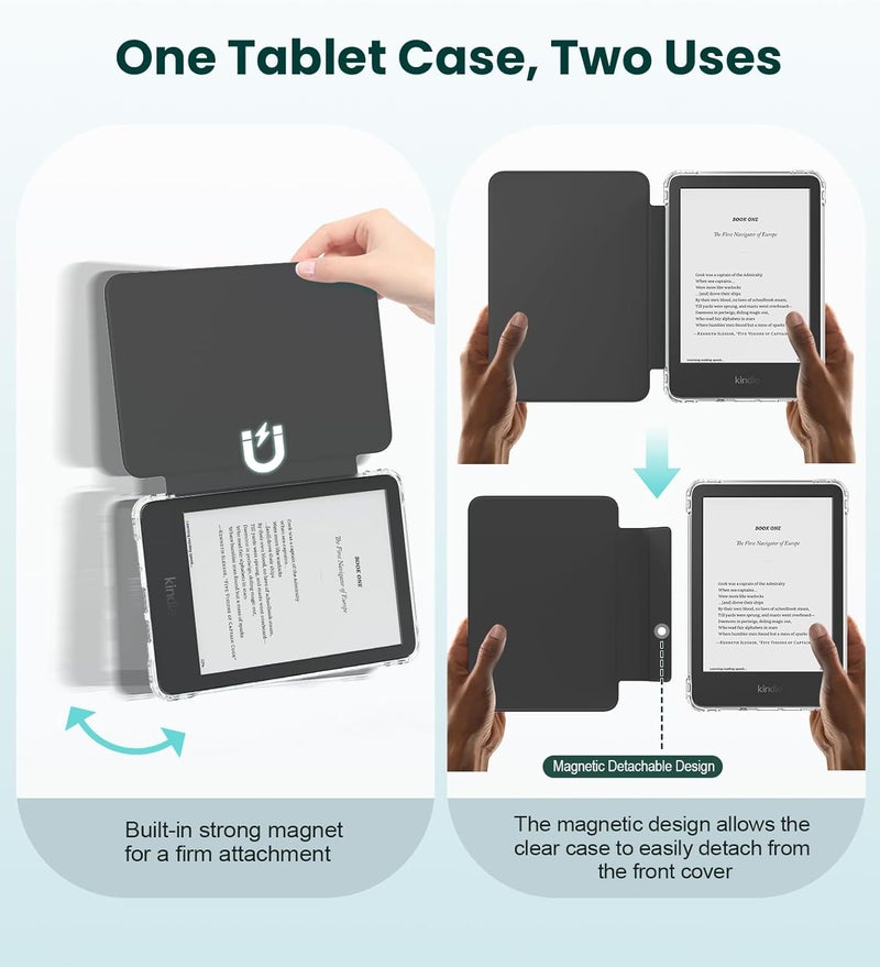 MoKo Detachable Magnetic Case for All-New Kindle (11th Generation-2024/2022 Release) 6 Inch,Ultra Clear Back Scratch-Proof Light & Shell Cover with Auto Wake/Sleep, Denim Black - Image 3