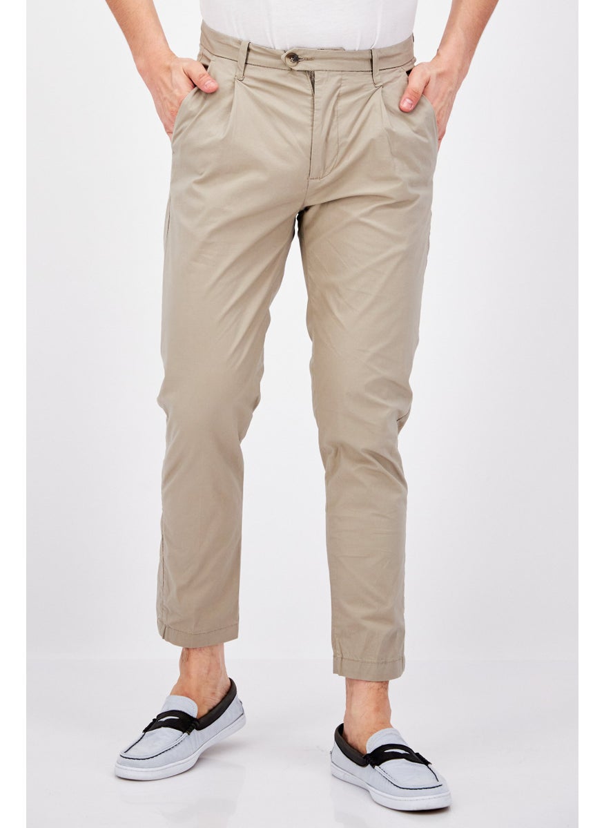 Sorbino Men Regular Fit Plain Chino Pants, Beige  - Image 1
