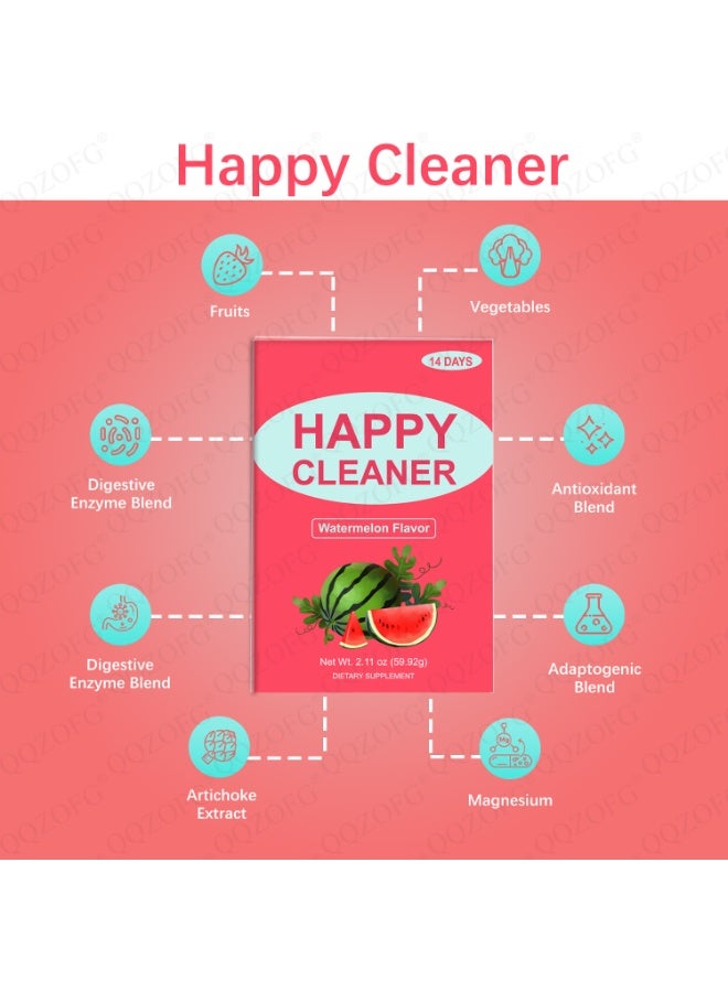 Day Wins Happy Cleaner Gut Health Superfoods Powder, Watermelon  Flavor, with Probiotic, Prebiotic  Plant-Based Fiber for Gut Balance, Bloating Relief, Vegan Sugar Free Drink Mix (14 Packets) - Image 3