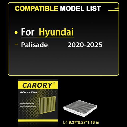 CARORY Cabin Air Filter w/Activated Carbon for Hyundai Palisade 2020 2021 2022 2023 2024 2025, CF12936, 97133-S8000 - Image 2