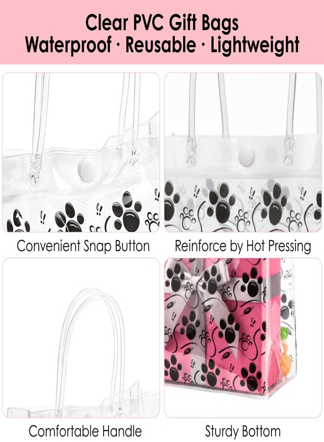 Youeon 30 Pcs Dog Paw Clear Gift Bags with Handles, 8x8x3 Inch Reusable PVC Treat Bags, Transparent Plastic Tote Bags for Pet Party, Birthday, Baby Shower, Candy, Cookie, Easter Favor Gifts - Image 3