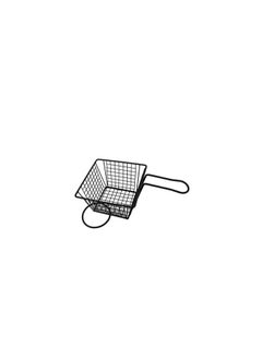 Spaceshoop Square Mesh French Fry Serving Basket, Black Steel Wire, Food Service Presentation Basket with sauce holder (black)  - Image 1