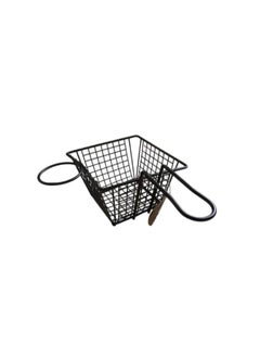 Spaceshoop Square Mesh French Fry Serving Basket, Black Steel Wire, Food Service Presentation Basket with sauce holder (black)  - Image 2