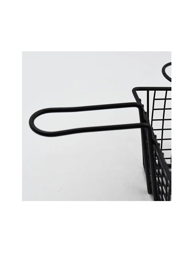 سبيس شوب سلة تقديم بطاطس مقلية شبكية مربعة مع حامل صلصة (أسود) - Image 3