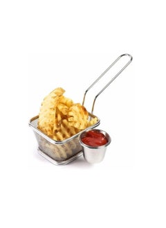 Spaceshoop Square Mesh French Fry Serving Basket, Black Steel Wire, Food Service Presentation Basket with sauce holder (black)  - Image 4