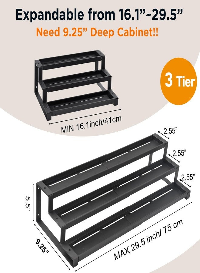 GOENDR 3-Tier Spice Rack Organizer for Kitchen Cabinet or Pantry, 16"-29" Expandable Spice Organization Shelf, Seasoning Organizer, Metal Display Shelf, Slip-Resistant Design for Jars and Bottles, Black - Image 2