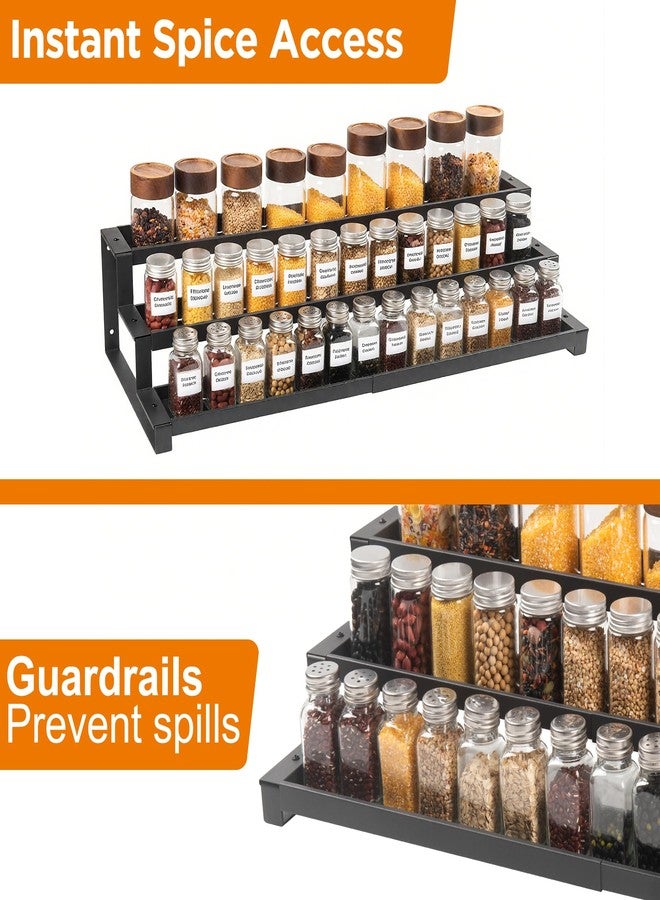 GOENDR 3-Tier Spice Rack Organizer for Kitchen Cabinet or Pantry, 16"-29" Expandable Spice Organization Shelf, Seasoning Organizer, Metal Display Shelf, Slip-Resistant Design for Jars and Bottles, Black - Image 5