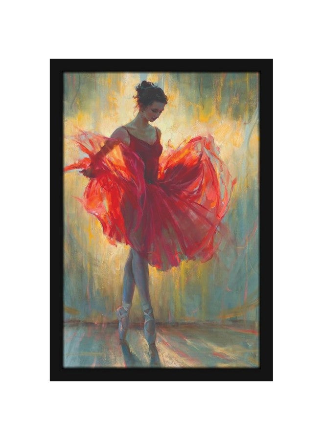 Mad Masters Pretty Ballet Dancer Girl in Red Dress Beautiful Woman Painting Photo Frame for Living Room, Bedroom, Home Decor and Wall Decoration (MM 1519, 8x12 Inch, Paper, Without Plexi Glass) - Image 1