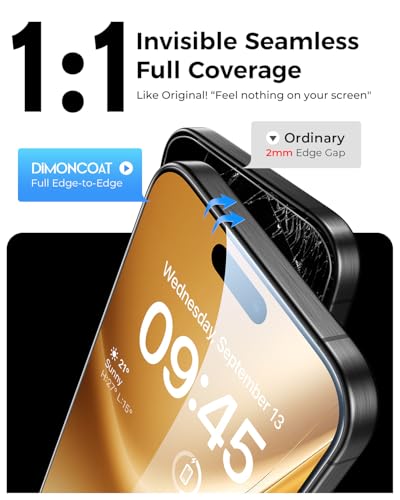 DIMONCOAT 4-PACK TOP 9H+ Glass for iPhone 15 Screen Protector [Auto Alignment Kit] [10X Military Protection] UNBREAK Tempered Glass Film for iPhone 15 6.1'' HD, Zero Bubble, Case-Friendly - Image 4