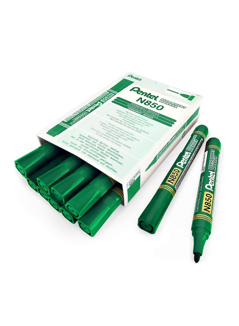 Pentel 12 قطعة قلم تحديد دائم طرف مدبب حبر أخضر - Image 1