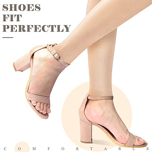 Ankis Nude Black Silver Gold Heels for Women Open Toe Ankle Strap Chunky Heel Pump Sandals Party Wedding Strappy Buckle Sandals Standard Size 2.75 Inches Tall Thick Heel Design, Nude Suede, 6 UK - Image 3