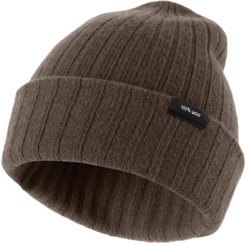 Ababalaya 100% Wool Beanie for Men Women Windproof Double Layer Super Cozy Knitted Cuffed Beanies Unisex Warm Winter Hat with Ear Protection & Face-Slimming Fit, Espresso - Image 1