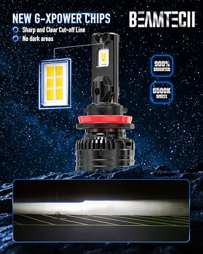 BEAMTECH H11/H9/H8 Bulbs, 900% Brighter Canbus Ready 6500K White Light or Fog Light, 2 Bulbs. - Image 3