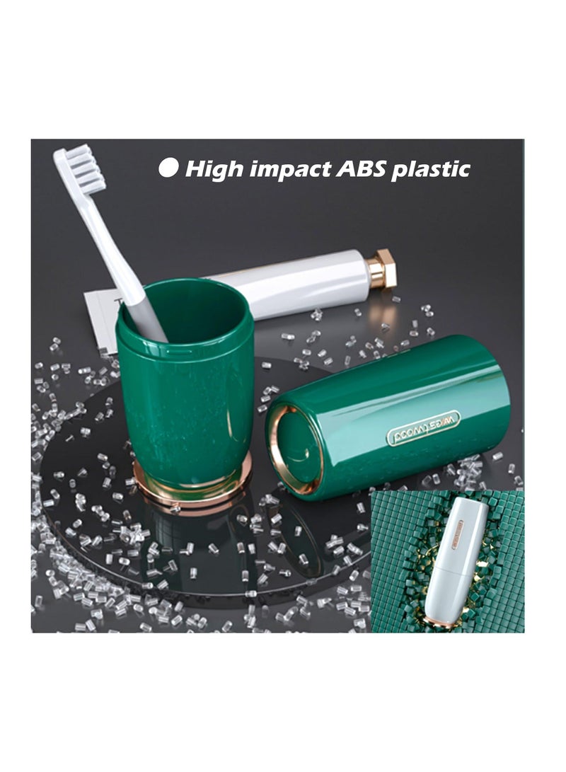 شو وو Luxury Green Plastic Travel Toothbrush Holder Case with Cover, Portable Cup, Storage Container for Travel, Home, School, Camping - Image 5