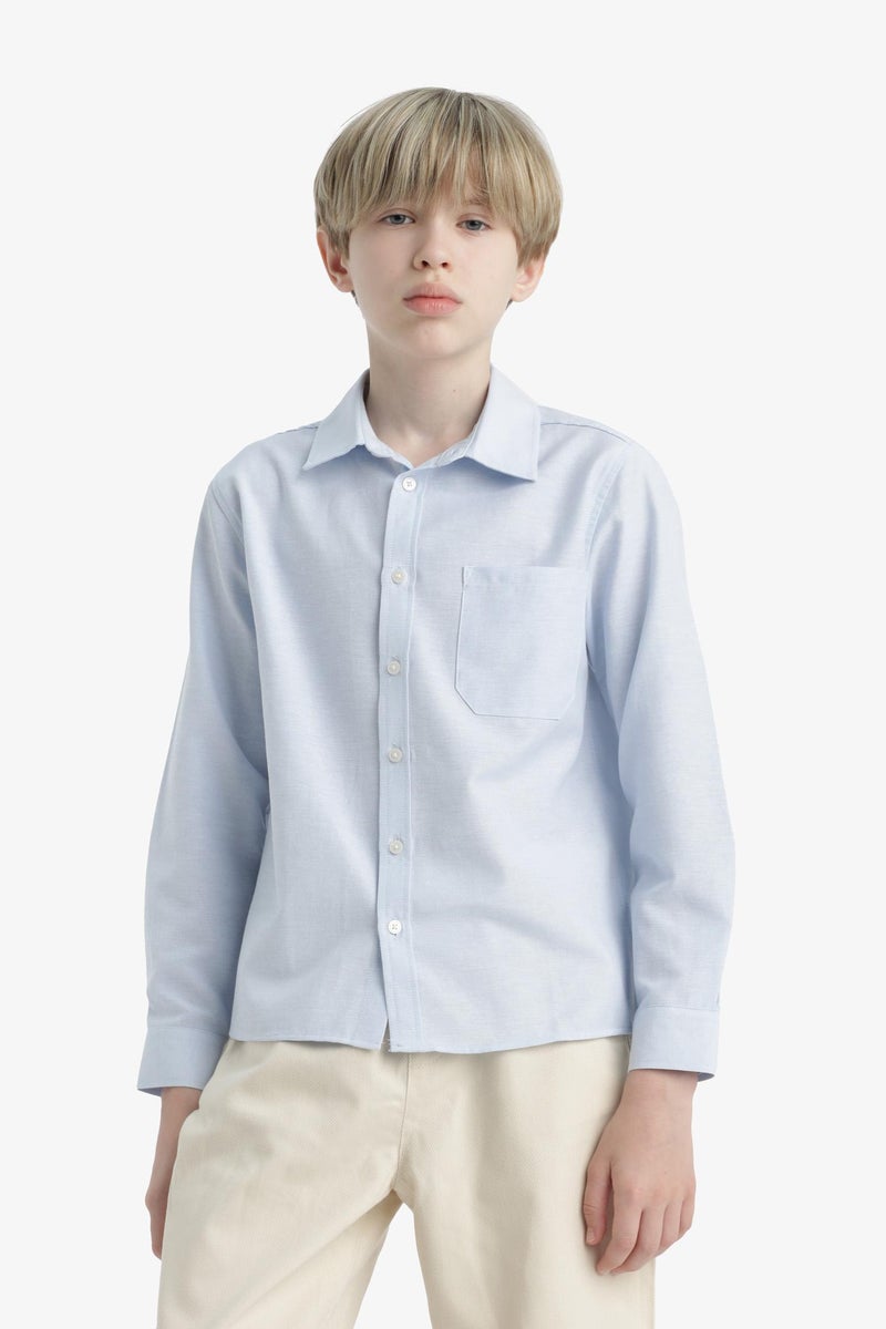 DeFacto Blue Boy Boy Polo Neck Oxford Long Sleeve Shirt Casual - Image 5
