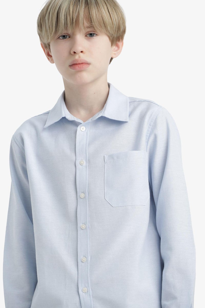 DeFacto Blue Boy Boy Polo Neck Oxford Long Sleeve Shirt Casual - Image 3