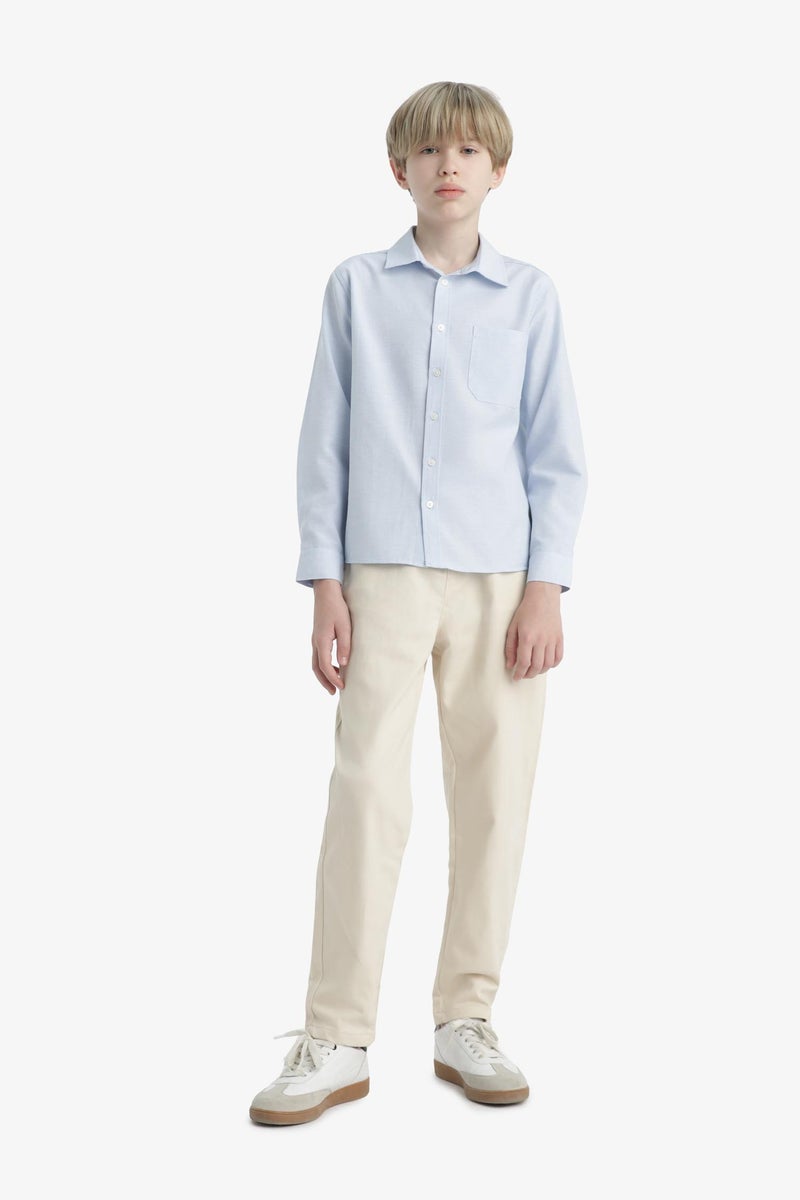 DeFacto Blue Boy Boy Polo Neck Oxford Long Sleeve Shirt Casual - Image 4