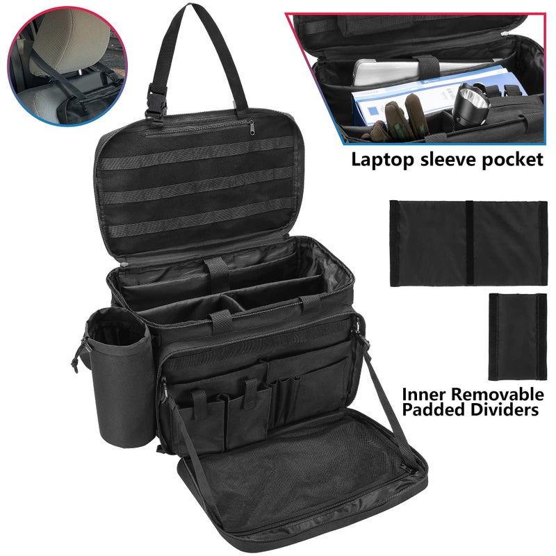 Trunab Patrol Bag Law Enforcement, Police Duty Bag, Car Front Seat Organizer Compatible with 15.6â€ Laptop, Multiple Compartment, Molle Webbing, Removable Strap, Detachable Kettle Bag - Image 3