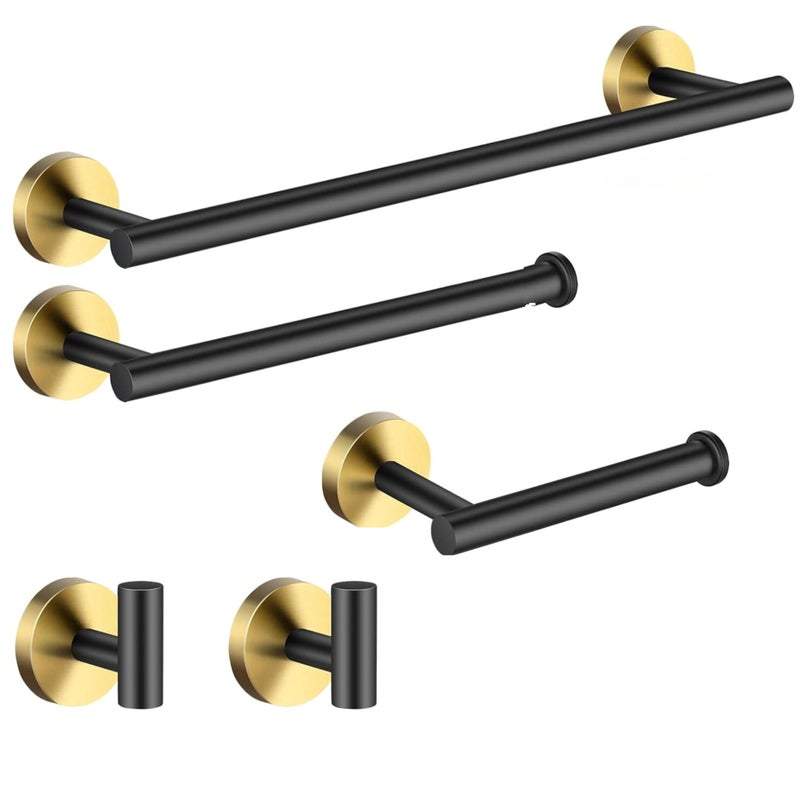 LUXIUR 5 Piece Towel Hanger for Bathroom and Kitchen Accessories Item Holder, 304 Grade Stainless Steel Roob Hook, Toilet Paper Holder, Towel Bar for Wash Basin, Black Gold - Image 1