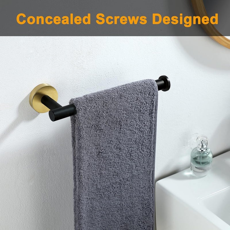 LUXIUR 5 Piece Towel Hanger for Bathroom and Kitchen Accessories Item Holder, 304 Grade Stainless Steel Roob Hook, Toilet Paper Holder, Towel Bar for Wash Basin, Black Gold - Image 5