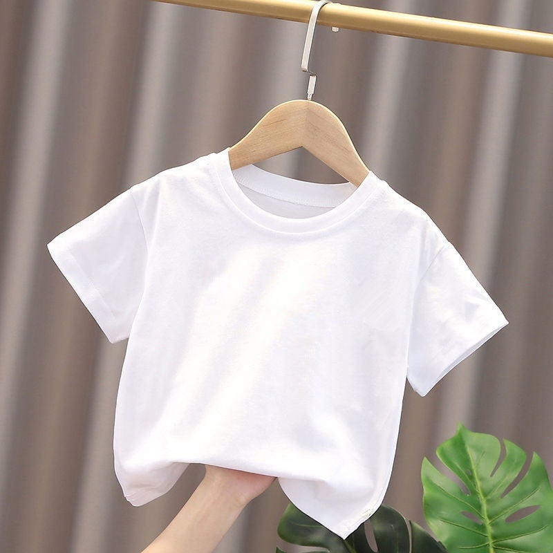 2025 Children'S Short-Sleeved T-Shirt Thin Cotton Small And Medium-Sized Children'S Top White Boys' And Children'S Base Shirt Trendy - Image 1
