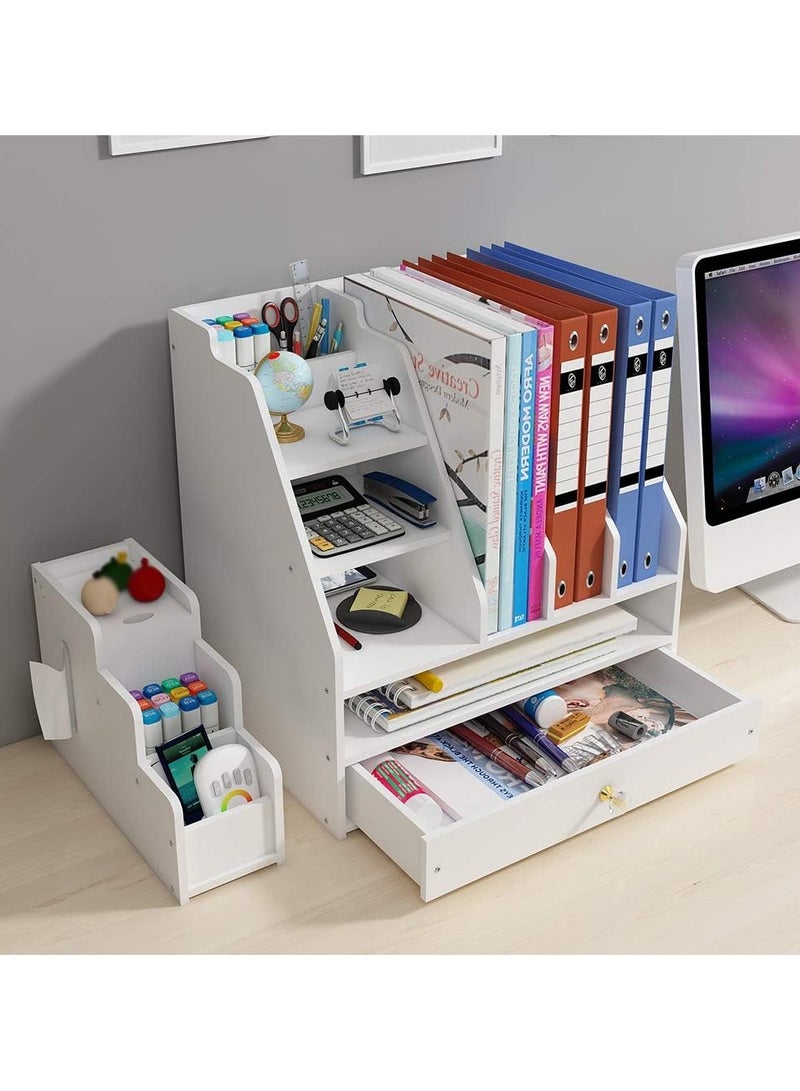 TPGP Desk Organizer with Pen Holder - DIY White Office Stationery Desktop Storage Holder Sorter with Drawer for Home, Office, and School  - Image 2