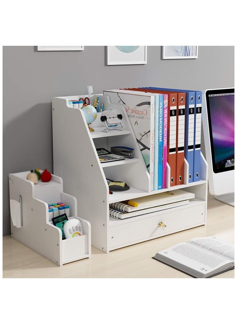 TPGP Desk Organizer with Pen Holder - DIY White Office Stationery Desktop Storage Holder Sorter with Drawer for Home, Office, and School  - Image 4