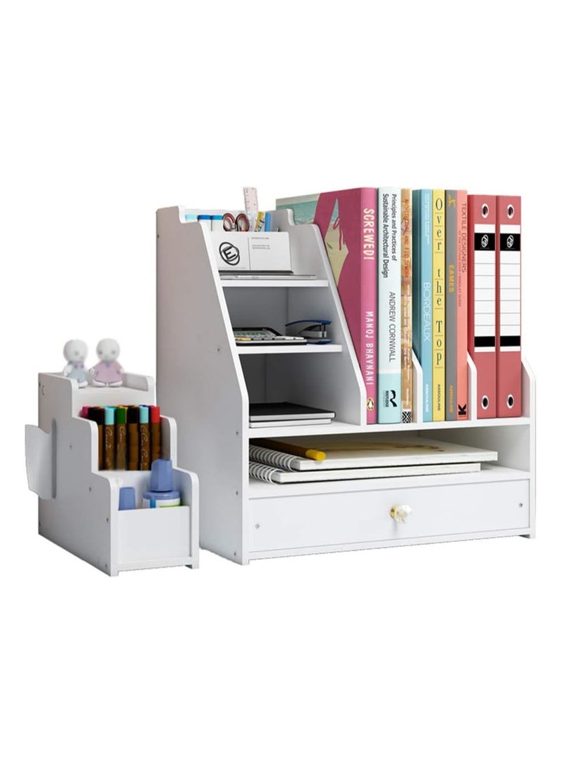 TPGP Desk Organizer with Pen Holder - DIY White Office Stationery Desktop Storage Holder Sorter with Drawer for Home, Office, and School  - Image 1